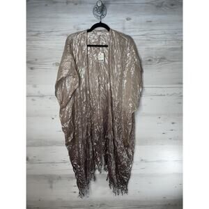 Free People Shawl Wrap Womens Rectangle Scarf Shimmer Lurex Fringe Metallic
